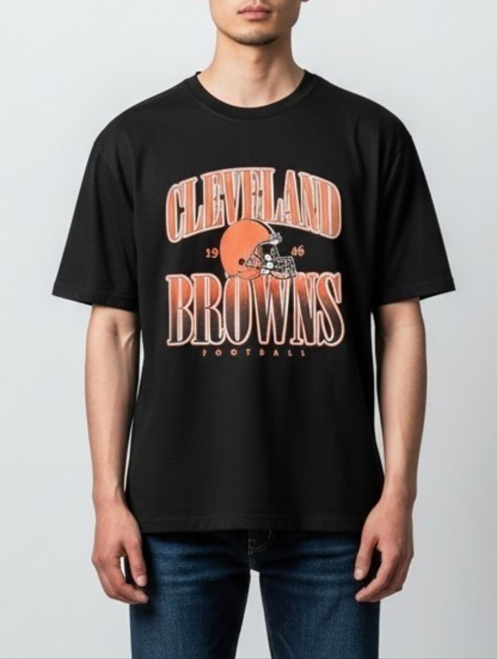 NFL Cleveland Browns Football Double Graphic Tee In Black And Orange Sz M NWT